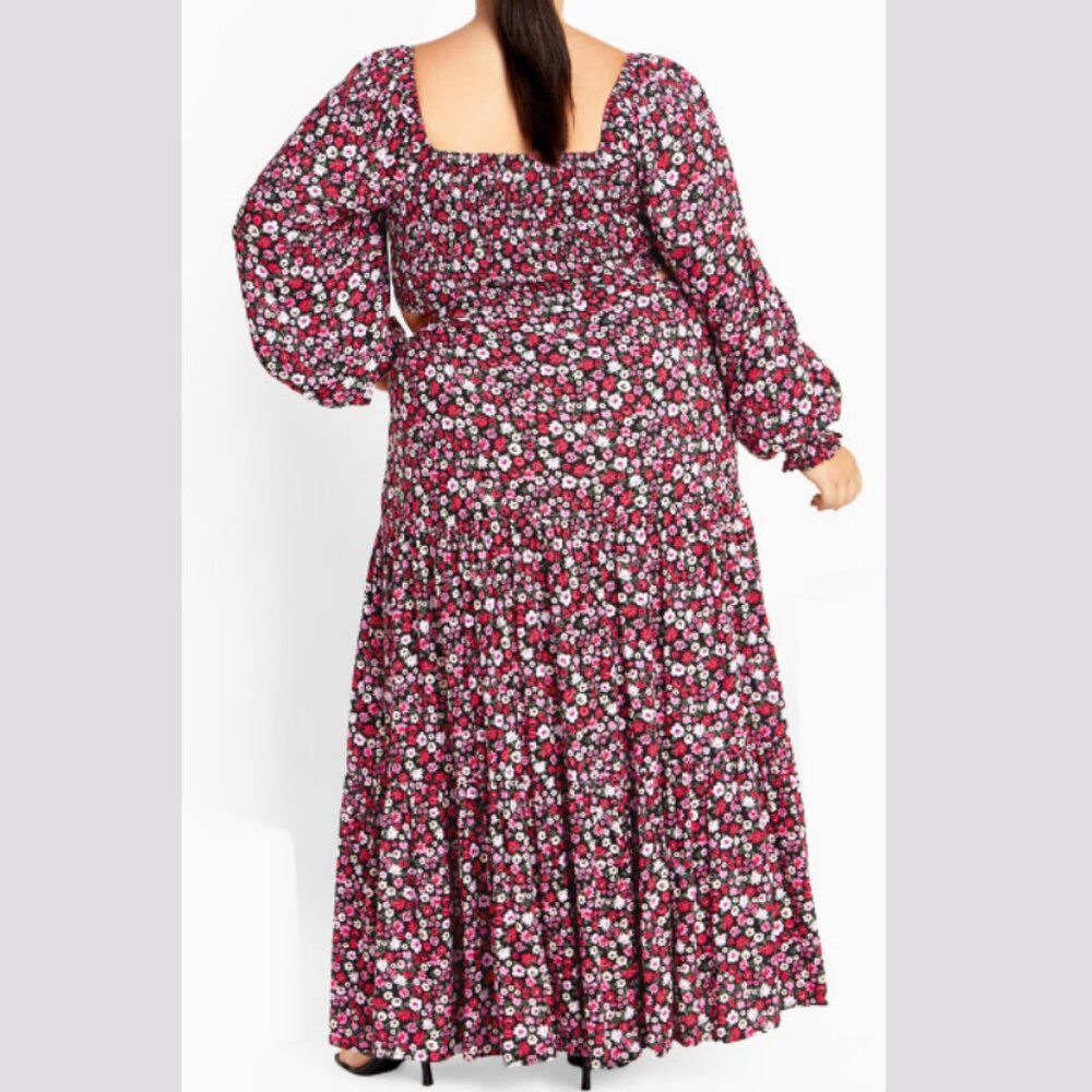 NWT City Chic Floral Smocked Cut-Out Long Sleeve Maxi Dress 18 - Picture 4 of 11